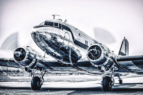 Douglas DC-3 vintage propeller airplane ready for take off