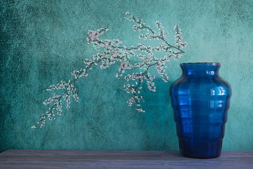 Still life with blue vase by Verrerie Doyen