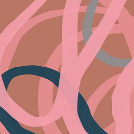 Lignes abstraites modernes, colorées et ludiques, en marron, rose et gris sur Dina Dankers
