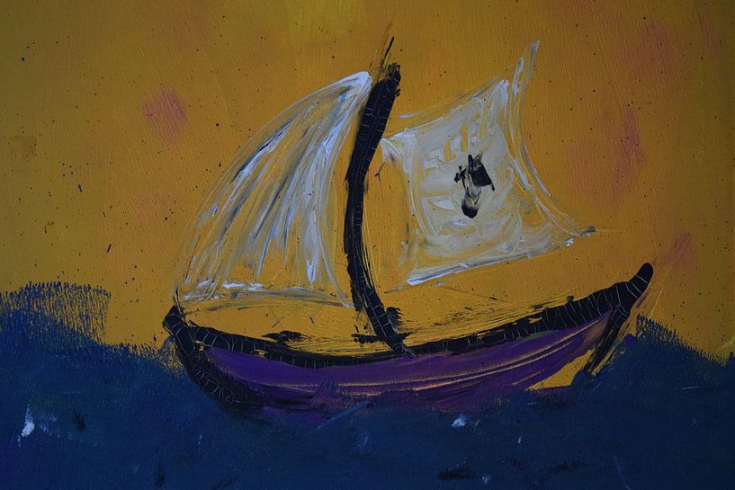 Zeilboot in woeste storm van Amber van den Broek