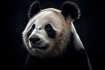 Panda Portret Zwarte Achtergrond van Digitale Schilderijen