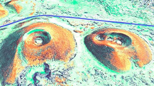 Volcanoes from a bird's eye view mixed media