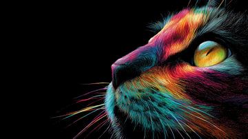Colourful cat face close-up panorama by TheXclusive Art