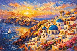 Santorini in Greece, an impressionist painting. by Gallery Hoppenbrouwers