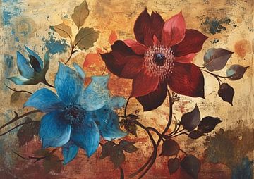 Bloemen Blauw en Rood van Blikvanger Schilderijen