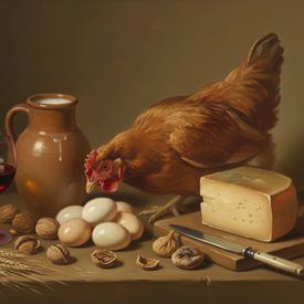 Stillleben mit Huhn und reich gedecktem Tisch von By Marjolein Design