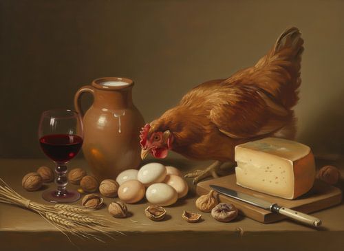 Still Life with Chicken and Richly Covered Table