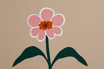 Single pink flower by De Muurdecoratie