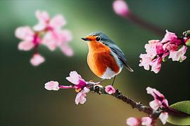 Rotkehlchen auf einem Ast im Frühling Illustration