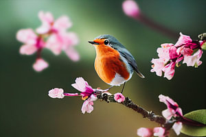 Rotkehlchen auf einem Ast im Frühling Illustration