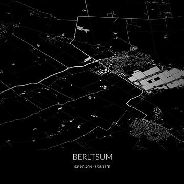 Zwart-witte landkaart van Berltsum, Fryslan. van Rezona
