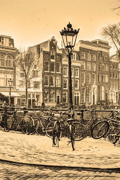 Binnenstad van Amsterdam Nederland Sepia van Hendrik-Jan Kornelis