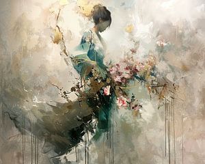 Women's Painting Gold Grün | Enigmatic Grace Revealed