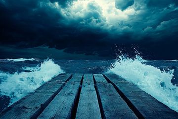 Storm over de houten loopbrug - Dramatisch van Poster Art Shop