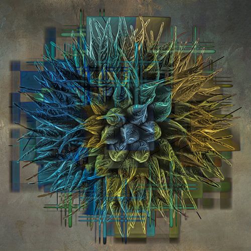 Abstrakte Figur mit blauen und gelben Schattierungen von Carla van Zomeren