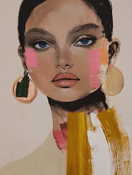 Kleurrijk modern en abstract portret met neon accenten van Carla Van Iersel
