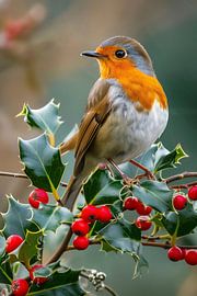 Robin with red berries by Christian Müringer