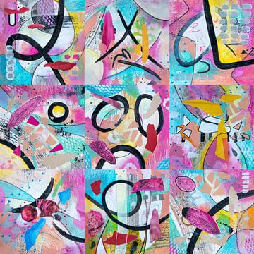Roze en blauw abstract gevoel van lente van Lida Bruinen