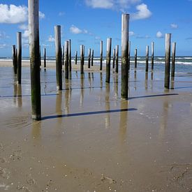Houten palen op het strand van Folkert Jan Wijnstra