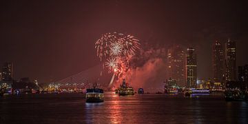 Erasmus Bridge and fireworks in Rotterdam by John Ouwens