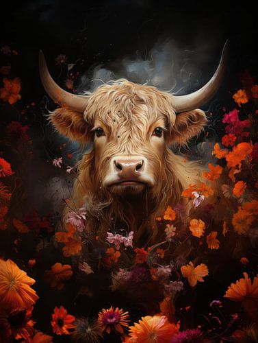 Highlander in a Sea of Flowers