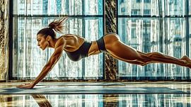 Strong woman in the plank by Frank Heinz