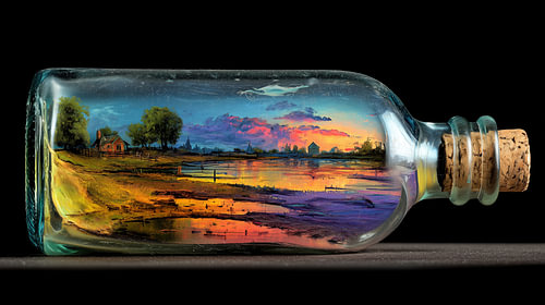 Abstracte landschap in een glazen fles panorama