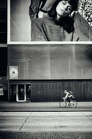 Straßenfotografie in Utrecht. Der Radfahrer in der Lange Viestraat.