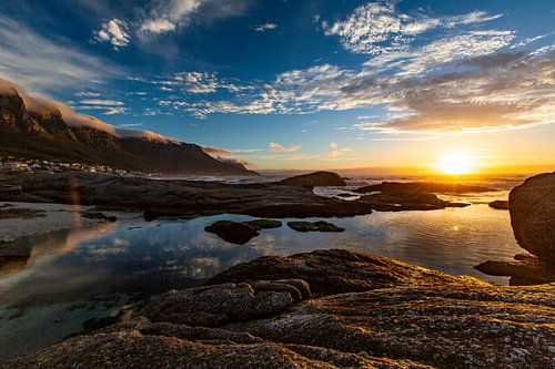 Zonsondergang, Bloubergstrand Beach, Zuid-Afrika