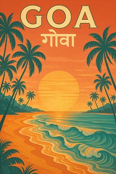 Goa Vintage Travel Poster – Tropical Beach Sunset & Palm Trees Art by Travel Shop