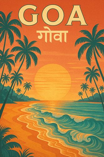 Goa Vintage Travel Poster – Tropical Beach Sunset & Palm Trees Art