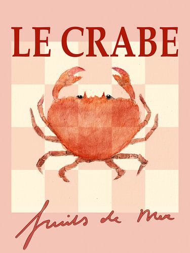Hand-drawn Modern Crab Artwork - Customised Maritime Wall Decoration by Kirtah Designs