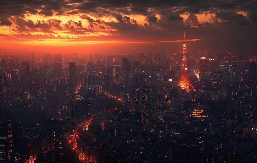 Neon dystopie in Tokio van fernlichtsicht
