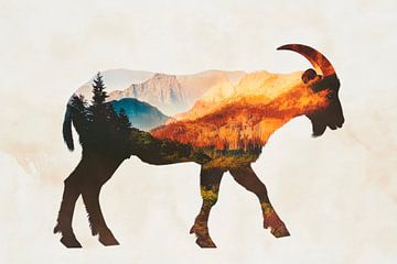 Mountain landscape in goat outline by Poster Art Shop