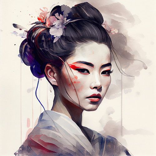 Aquarel Moderne Geisha #8