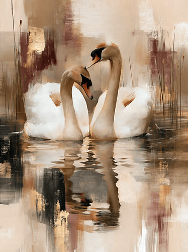 Zwei Schwäne auf dem Wasser mit Spiegelung