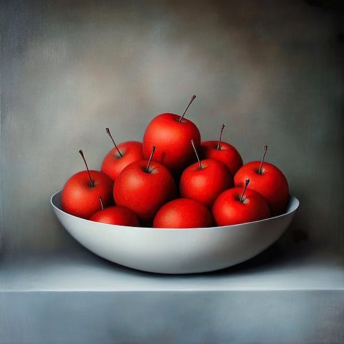nature morte moderne, bol avec pommes rouges