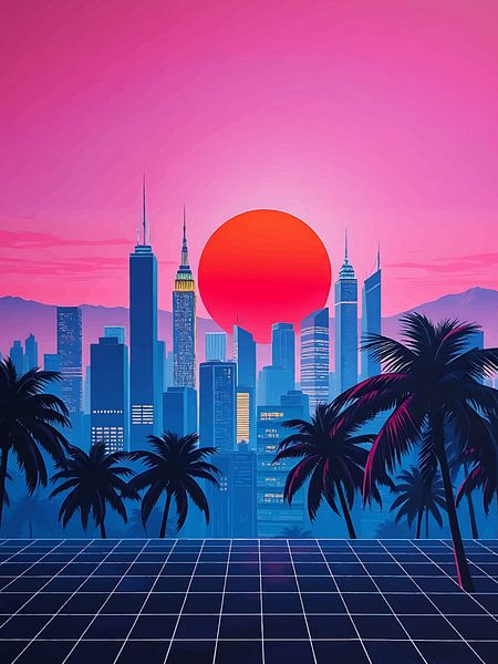 Neonstadt bei Mondaufgang von rendy okta