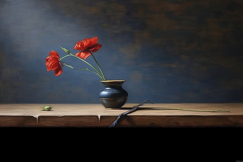 Poppy | Dreamlike profusion of colour | Floral splendour in Navy Blue, Brick Red, Ivory, and by Eye catching paintings