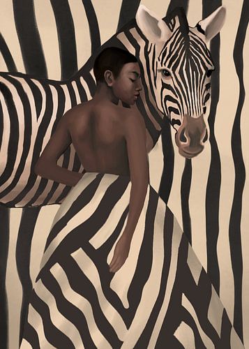 Vrouw en zebra met opvallende strepen