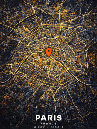 Lebendige digitale Texturkunst: Nachtansicht von Paris – moderne Wanddekoration zum Thema Reisen