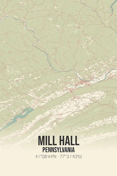 Carte ancienne de Mill Hall (Pennsylvanie), USA. par Affiches de lieux