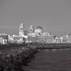 Soirée d'été à la cathédrale de Cadix - Skyline - monochrome