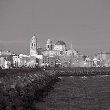 Sommerabend an der Kathedrale von Cádiz - Skyline - monochrom
