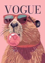 beaver stylish wearing sunglasses blowing pink bubble gum vogue poster by Cross