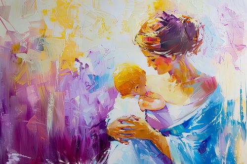 Digitaal abstract schilderachtig portret fictieve vrouw en kind