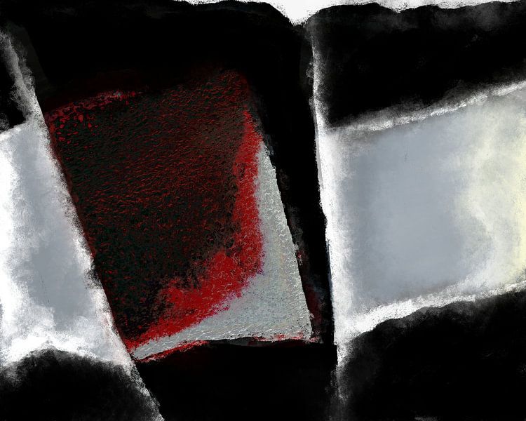 Behind the Light - abstract art, red, black, white by Nelson Guerreiro