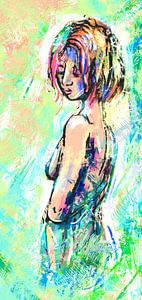 Colorful artwork of a sad woman by Emiel de Lange