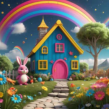 Betoverend huisje in regenboogland