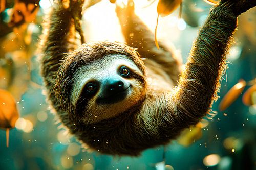 Luiaard in de natuur hangend